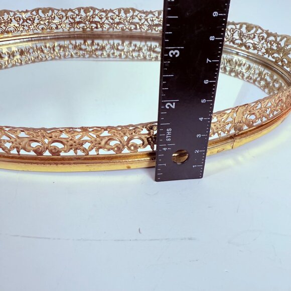 Regency Oval Mirror Vanity Tray VTG Ornate Gold Tone Filigree Glam Dresser Table - Picture 8 of 12
